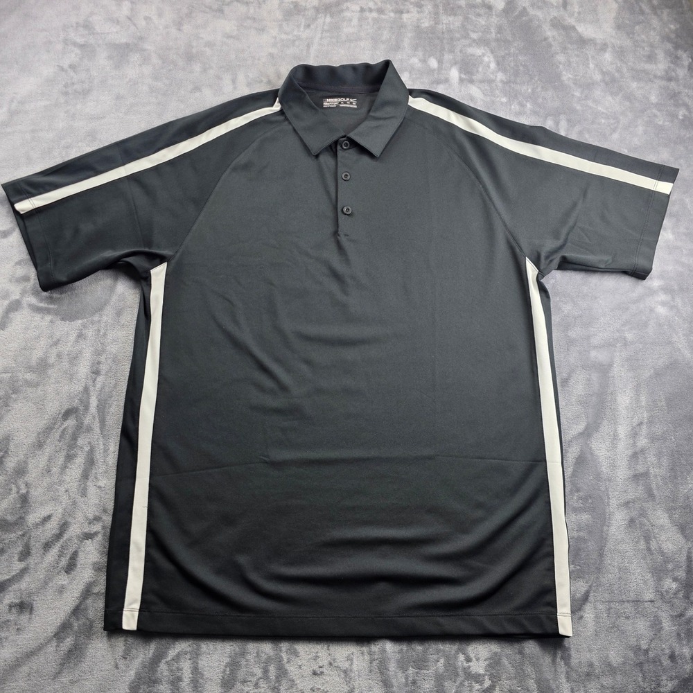 Nike Golf Polo Shirt XL Black Mens Regular Fit Polyester Dry Fit Striped Sport
